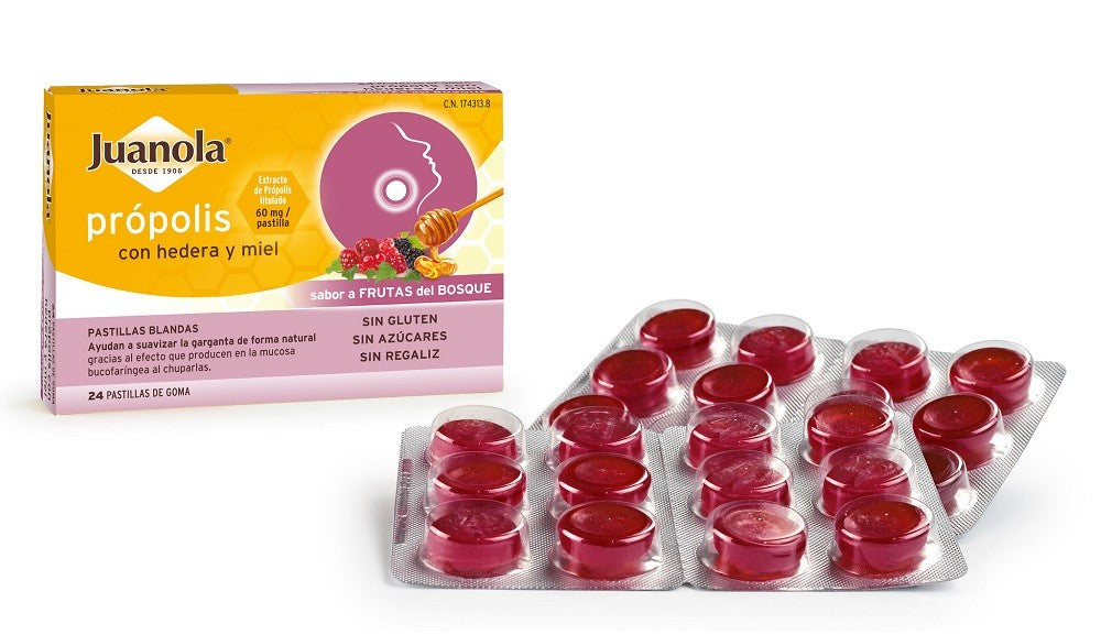 JUANOLA Própolis con Hedera y Miel sabor Frutas del Bosque 24 Pastillas Blandas-2