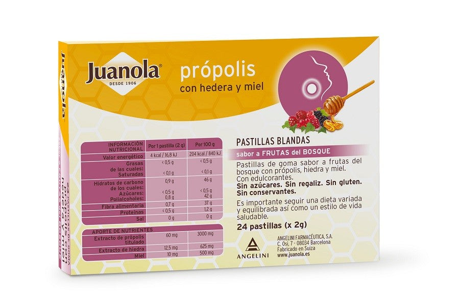 JUANOLA Própolis con Hedera y Miel sabor Frutas del Bosque 24 Pastillas Blandas-3