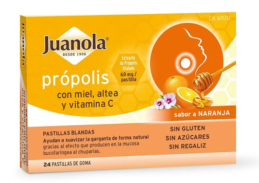JUANOLA Propolis au Miel, Altea et Vit C Saveur Orange 24 Comprimés Souples