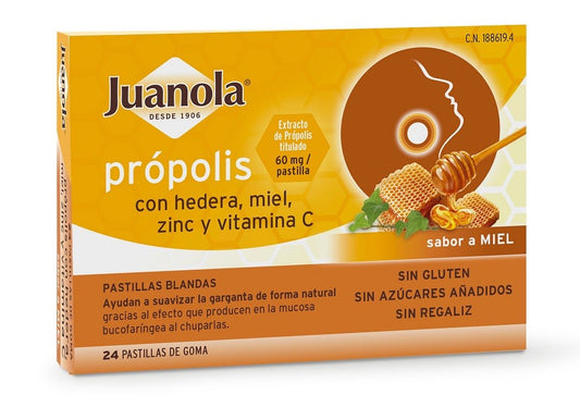 JUANOLA Própolis con Hedera, Miel, Zinc y Vit C sabor Miel 24 Pastillas Blandas-1