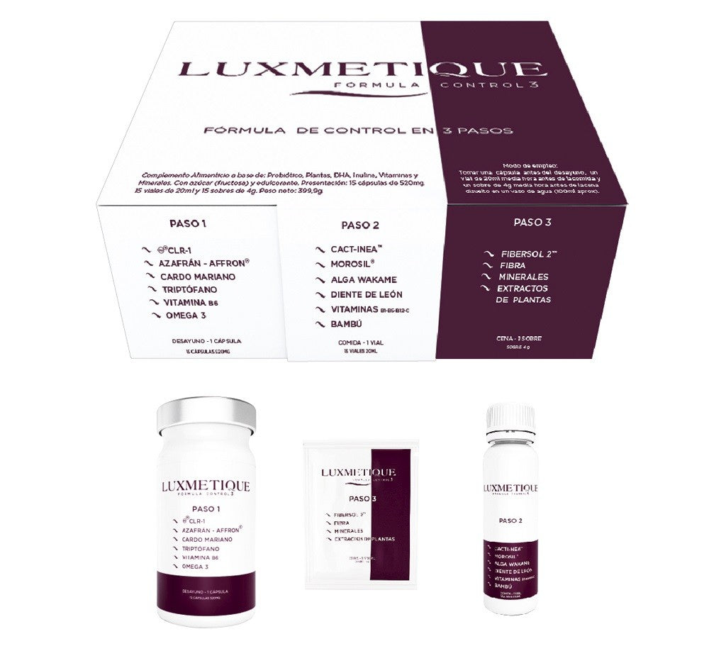 LUXMETIQUE Fórmula Control 3 (15 Cápsulas + 15 Viales + 15 Sobres)-2