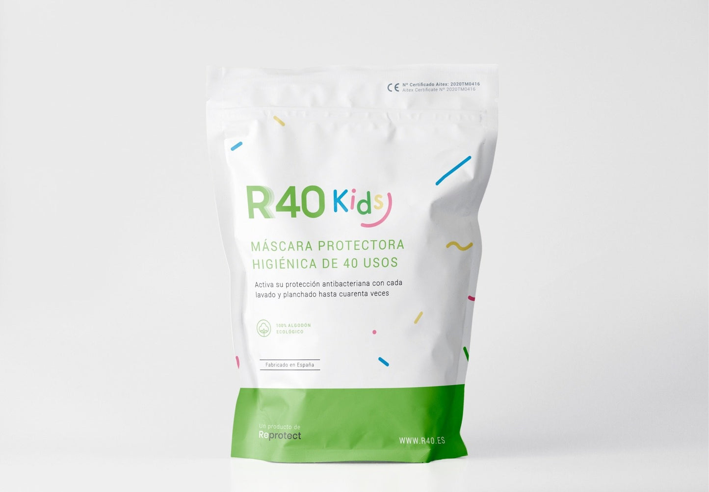 Wiederverwendbare und waschbare Kindermaske 100 % Bio-Baumwolle 13-17 Jahre R40