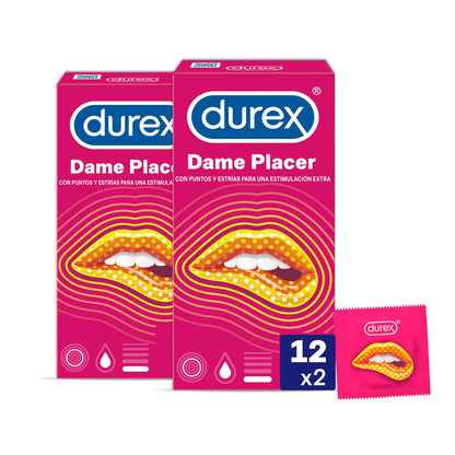 DUREX Preservativo Dame Placer con Puntos y Estrías Pack 2x12 unidades-3