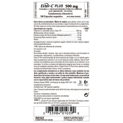 SOLGAR Ester-C Plus 500mg Vitamina C 100 Cápsulas Vegetales-3