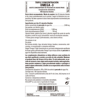 SOLGAR Omega-3 Triple Concentración 100 Cápsulas Blandas-3
