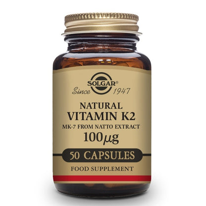 SOLGAR Vitamina K2 100μg con MK-7 Natural (Extracto de Natto) 50 Cápsulas Vegetales-1