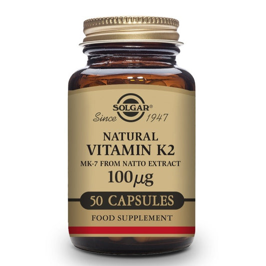 SOLGAR Vitamina K2 100μg con MK-7 Natural (Extracto de Natto) 50 Cápsulas Vegetales-1