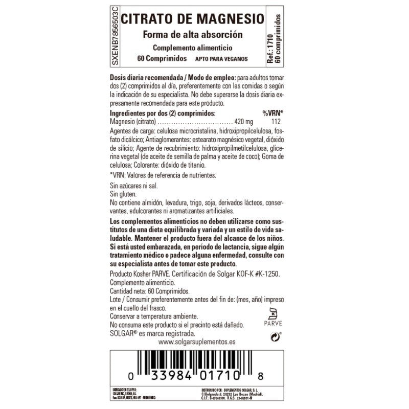 SOLGAR Citrato de Magnesio 60 Comprimidos-3