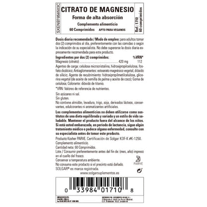 SOLGAR Citrato de Magnesio 60 Comprimidos-3