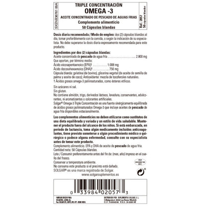 SOLGAR Omega-3 Triple Concentración 50 Cápsulas Blandas-3