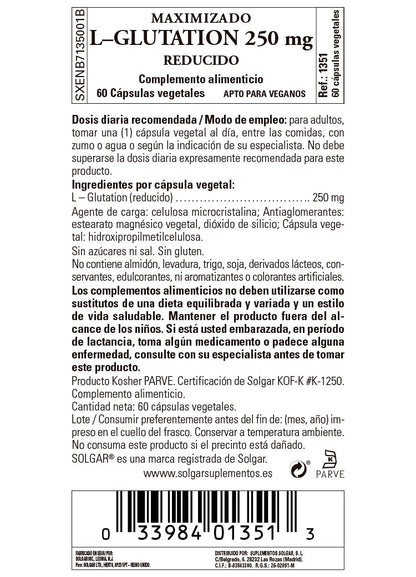 SOLGAR L-Glutation Maximizado 250mg 60 cápsulas vegetales-3
