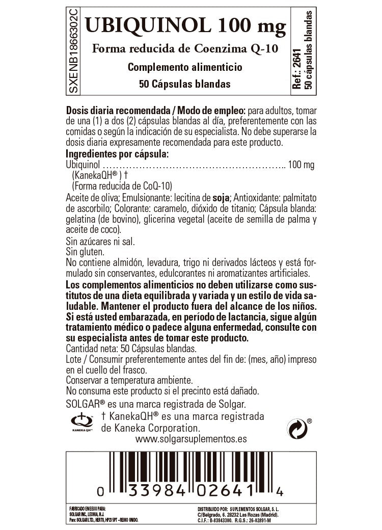 SOLGAR Ubiquinol 100mg Forma Reducida de Co-Q10 (50 Cápsulas Blandas)-3