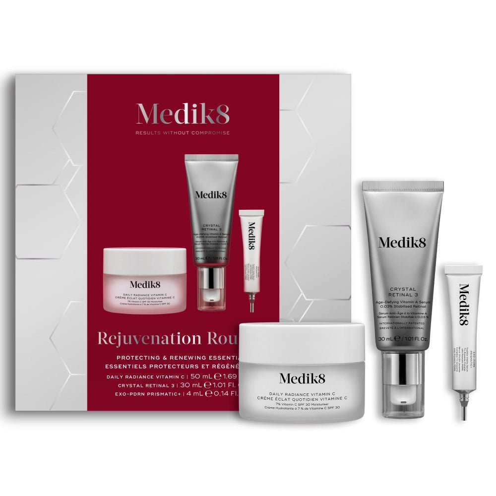 Medik8 Rejuvenation Routine: Daily Radiance Vitamin C 50 ml + Crystal Retinal 3 30 ml + Exo-PDRN Prismatic 4 ml