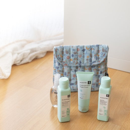 SUAVINEX Sac de voyage en tissu bleu Ensemble d'essentiels de soins pour bébé