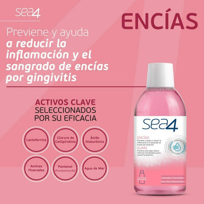 SEA4 Colutorio Encías 500ml + Pasta de Dientes Encías 75ml GRATIS-3