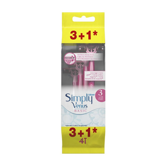 GILLETTE VENUS Simply 3 Maquinilla de Depilación Desechable 3 Unidades + 1 GRATIS-1