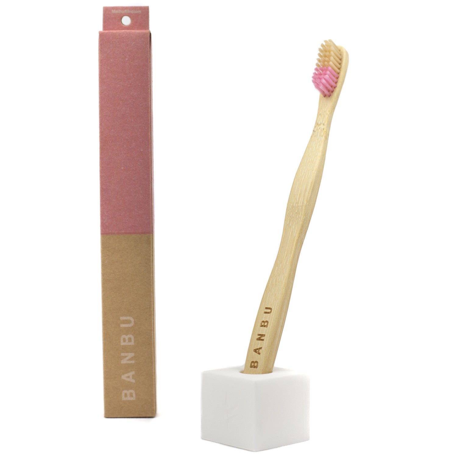 BANBU Cepillo de Dientes de Bambú Medio color Rosa-1