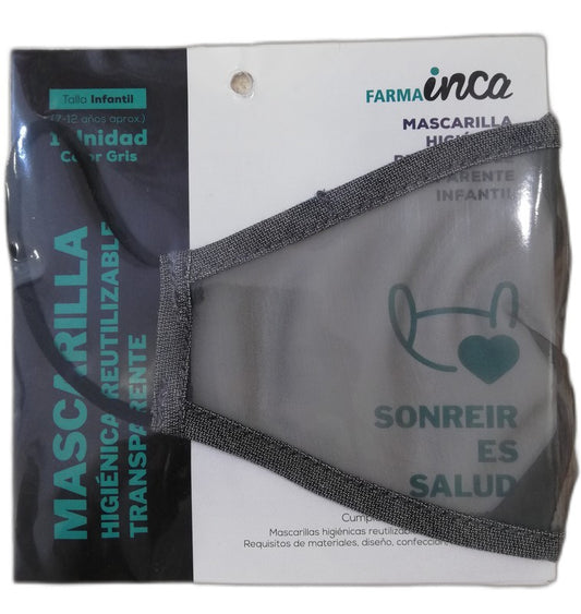 Mascarilla Transparente Homologada Reutilizable Niños (7-12 años) Color Gris 1 Mascarilla - INCA-1