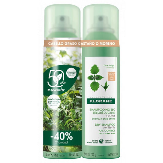 KLORANE Champú Seco a la Ortiga Cabellos Morenos 2x150ml-1