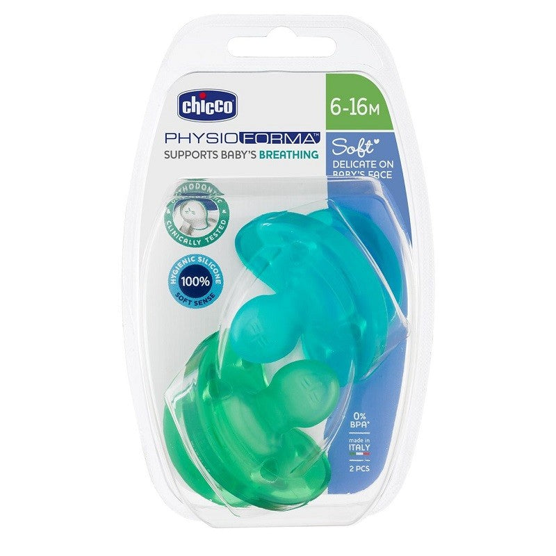 CHICCO 2xChupete Physio Soft Silicon Azul 6-16m (Todogoma)-1