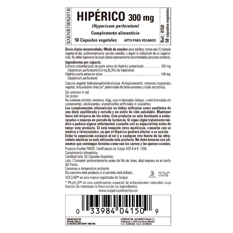 SOLGAR Hipérico 300mg (50 Cápsulas Vegetales)-2