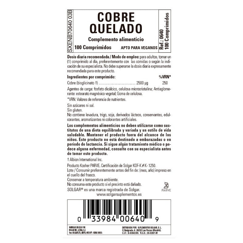 SOLGAR Cobre Quelado 100 Comprimidos-3