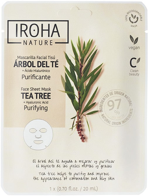 IROHA NATURE Masque Facial Purifiant en Tissus à l'Arbre à Thé 1 unité
