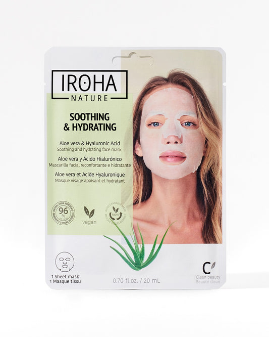 IROHA NATURE Masque Facial en Tissu Réconfortant et Hydratant à l'Aloe Vera 1 unité