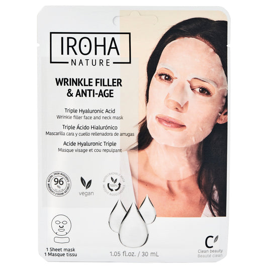 IROHA NATURE Masque Facial Comblant Tissu Anti-Âge Triple Acide Hyaluronique 1 unité