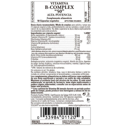 SOLGAR Vitamina B Complex 50 Cápsulas Vegetales-2