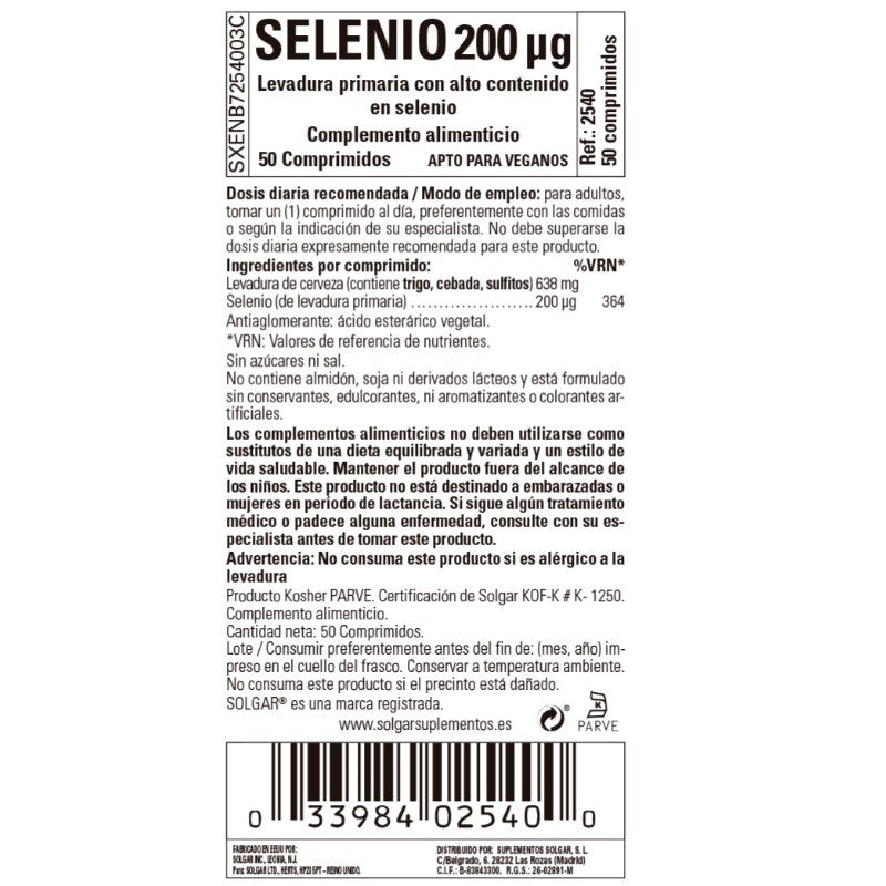 SOLGAR Selenio en Levadura 200mcg 50 Comprimidos-2