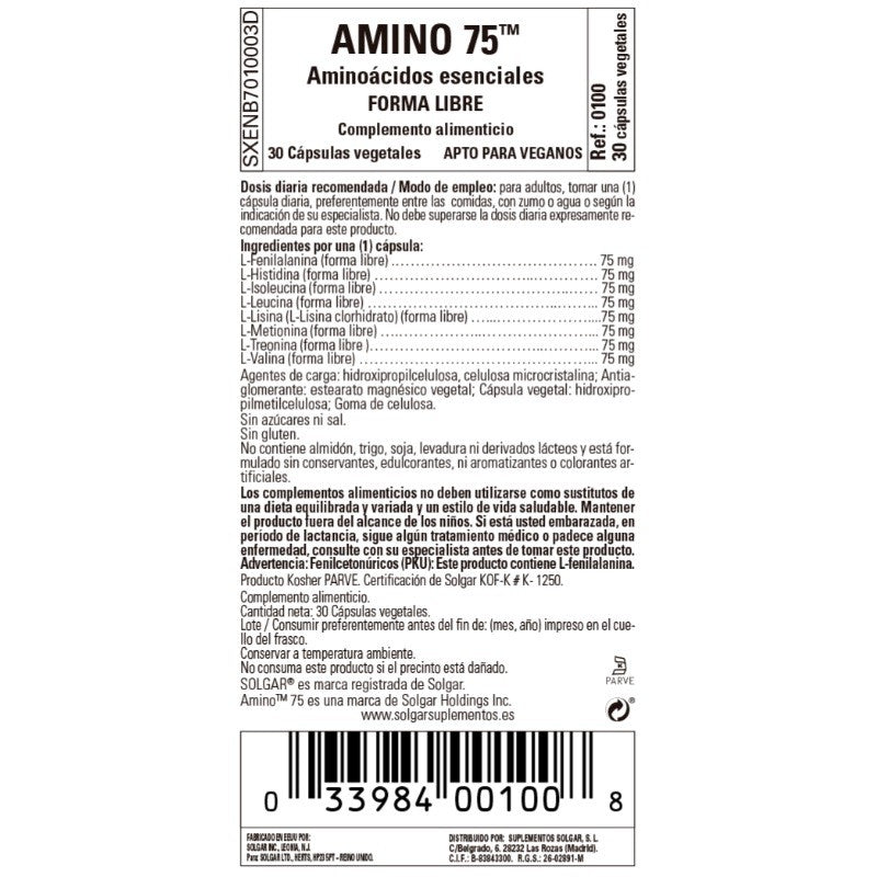 SOLGAR Amino 75 (30 Cápsulas Vegetales)-2
