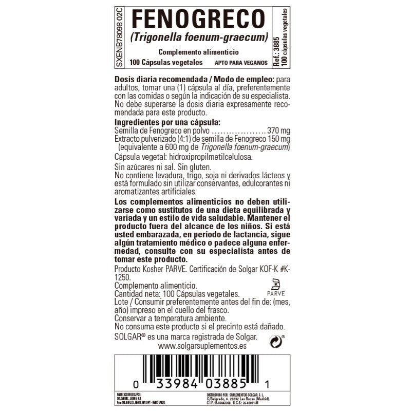 SOLGAR Fenogreco 100 Cápsulas Vegetales-2