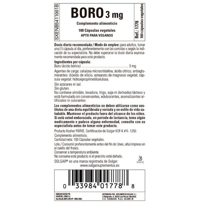 SOLGAR Boro 3 mg (100 Capsulas Vegetales)-2