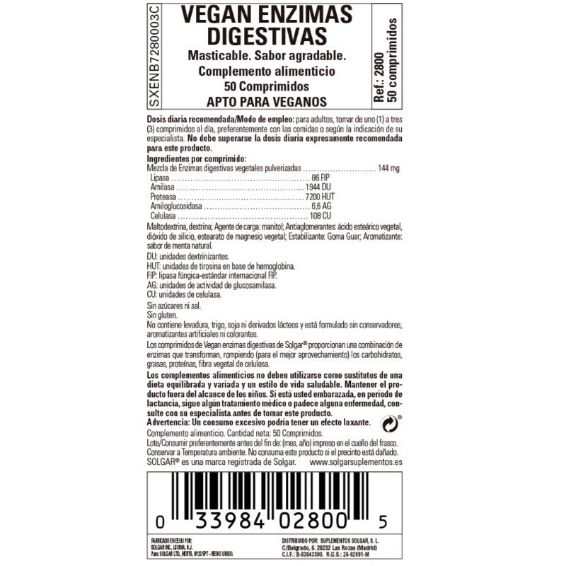 SOLGAR Enzimas Digestivas 50 Comprimidos Masticables-2