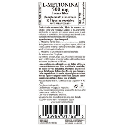 SOLGAR L-Metionina 500mg (30 Cápsulas Vegetales)-2