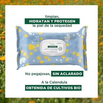 KLORANE BEBÉ Toallitas Limpiadoras Suaves Caléndula 70 Unidades-3