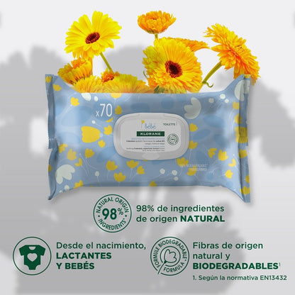 KLORANE BEBÉ Toallitas Limpiadoras Suaves Caléndula 70 Unidades-4