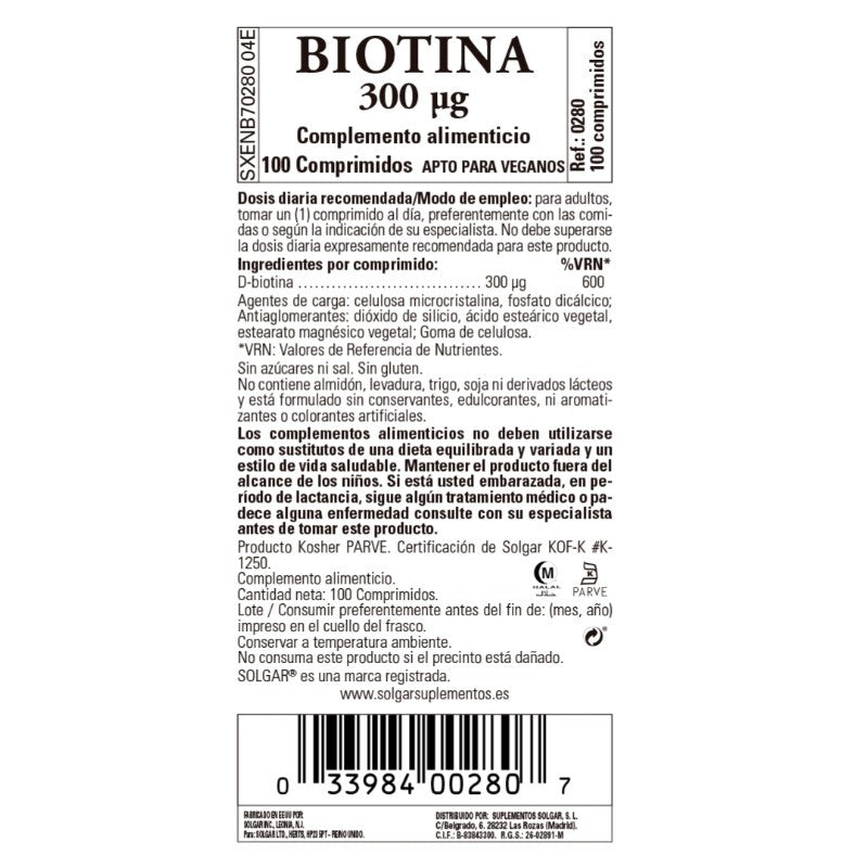 SOLGAR Biotina 300mcg 100 comprimidos-2