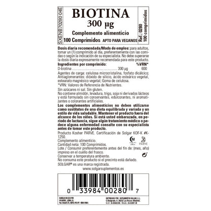 SOLGAR Biotina 300mcg 100 comprimidos-2