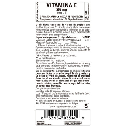 SOLGAR Vitamina E 400 UI (268 mg) 50 cápsulas blandas-2