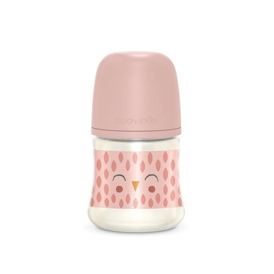 SUAVINEX Biberón Premium Bonhomía +0m Silicona SX Pro Fisiológica 150ml (Búho Rosa)-1
