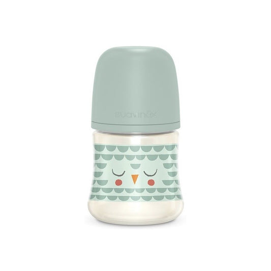 SUAVINEX Biberón Premium Bonhomía +0m Silicona SX Pro Fisiológica 150ml (Búho Verde)-1