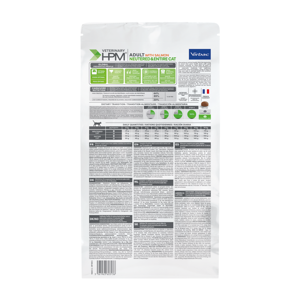 Virbac HPM Adult Kastriert & Ganz Trockenfutter Lachs 1,5Kg