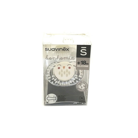 SUAVINEX Chupete Premium Bonhomía Tetina Silicona Fisiológica +18 Meses (Búho Blanco)-1