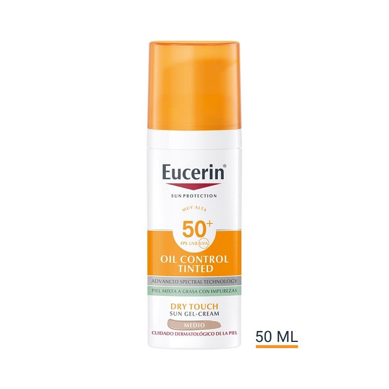 EUCERIN Oil Control SPF50+ con Color Medio Toque Seco Gel-Crema Solar Facial 50ml