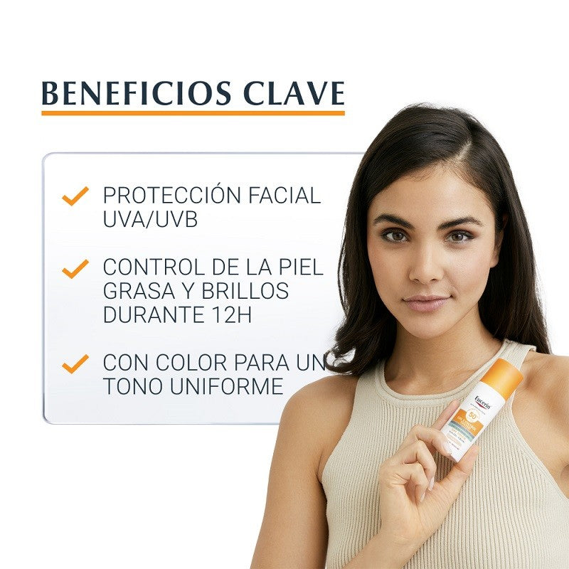 EUCERIN Oil Control SPF50+ con Color Medio Toque Seco Gel-Crema Solar Facial 50ml