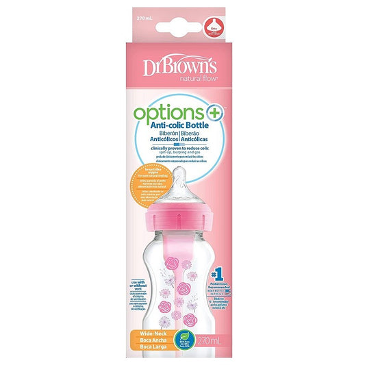 Dr. BROWN'S Options de biberon anti-colique à large goulot + fleurs roses +0 mois 270 ml