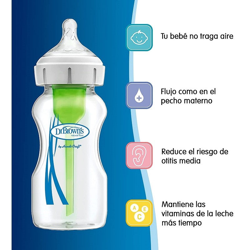 Dr. BROWN'S Biberón Anticólico Boca Ancha Options+ Rosa Flores +0 meses 270ml-3