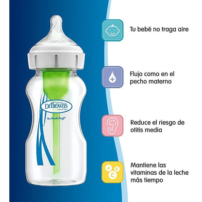 Dr. BROWN'S Biberón Anticólico Boca Ancha Options+ Rosa Flores +0 meses 270ml-3
